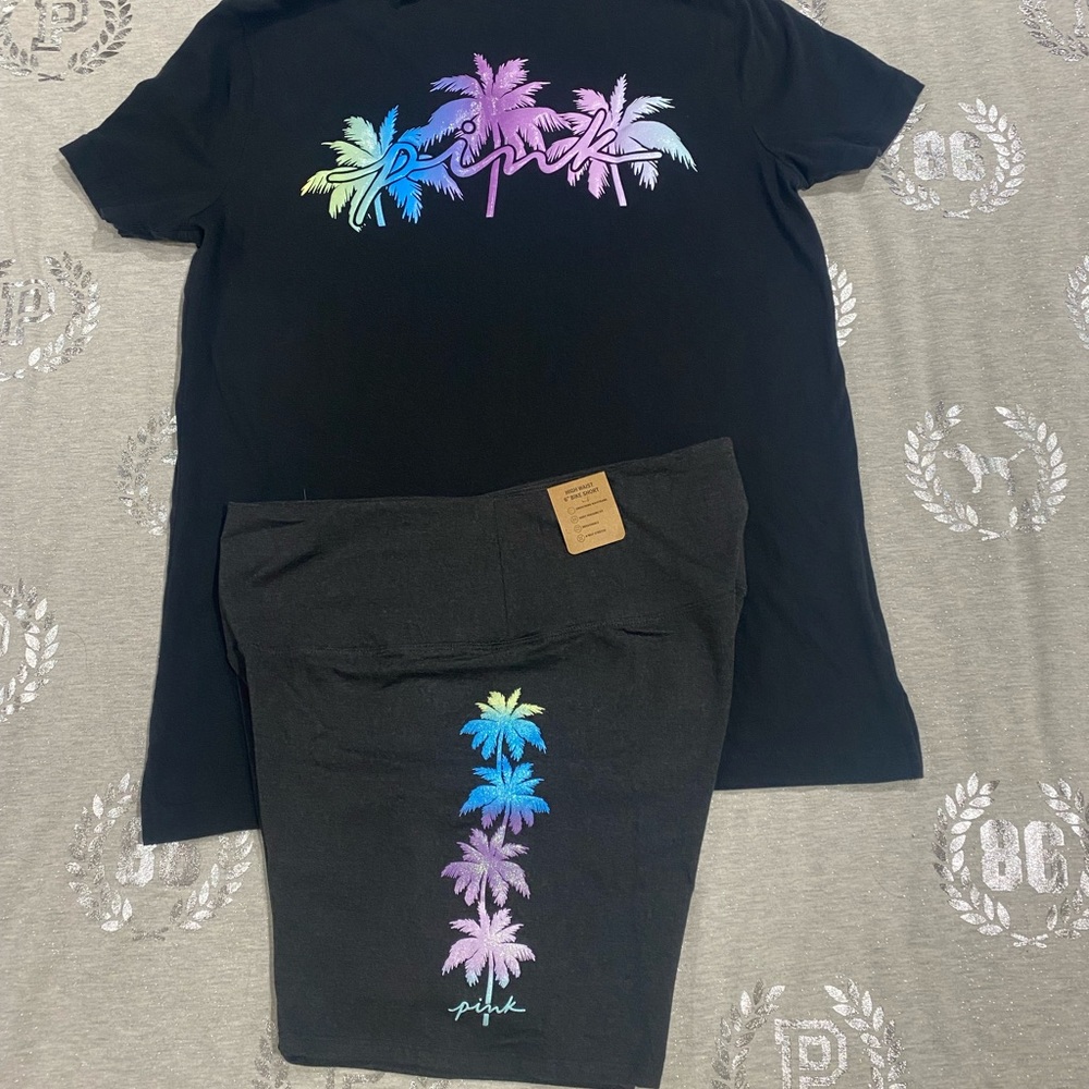 VS PINK PALM TREE LOGO SHINE SET NWT L/XL